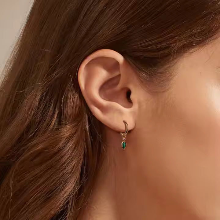 Green Zircon Drop Hoop Earring