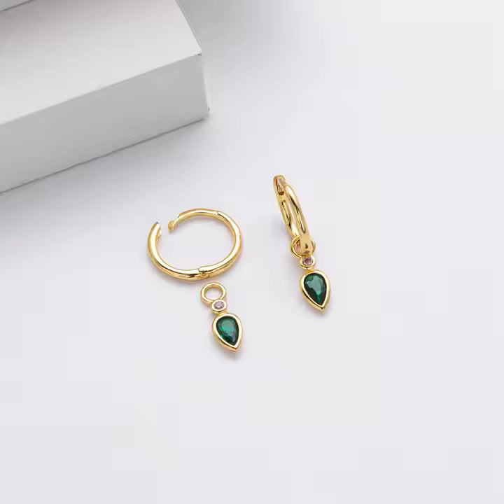 Green Zircon Drop Hoop Earring