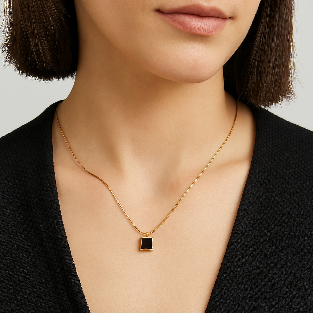 Natural black agate small sugar cube necklace