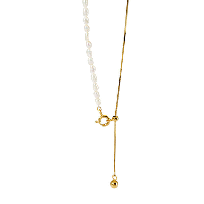 Natural rice bead pearl snake bone necklace