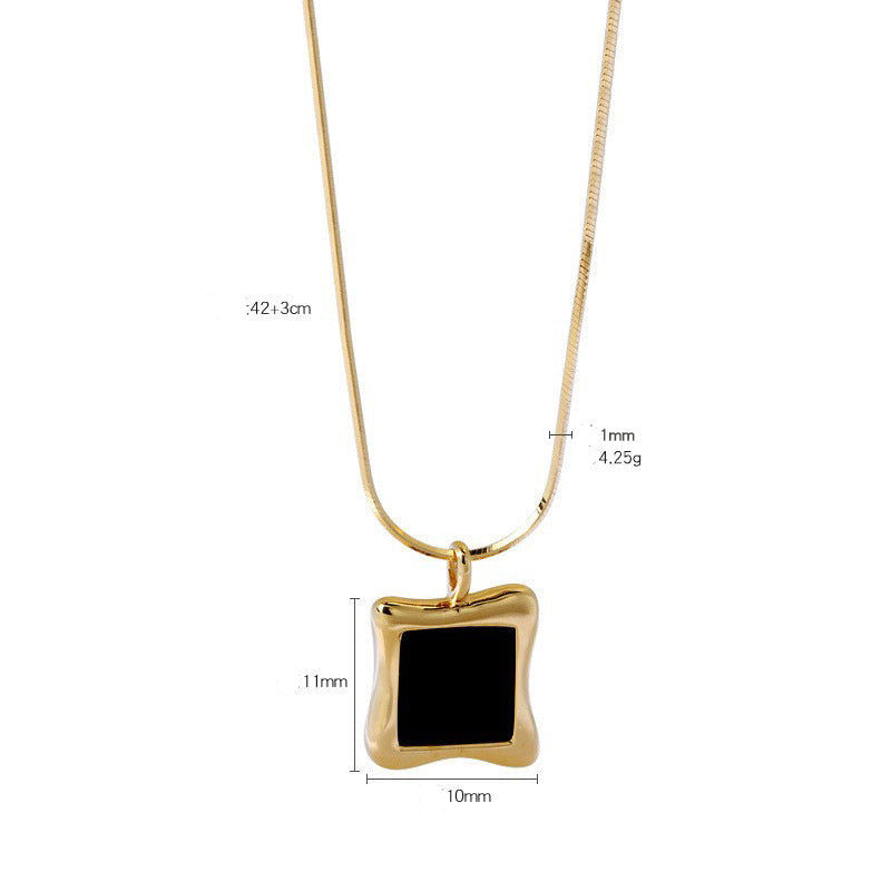 Natural black agate small sugar cube necklace