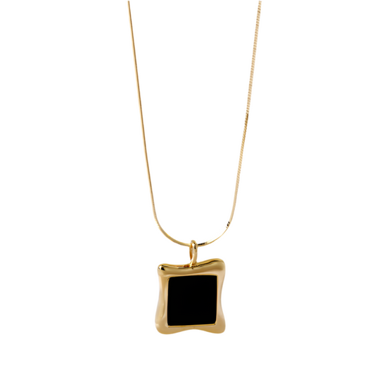 Natural black agate small sugar cube  necklace