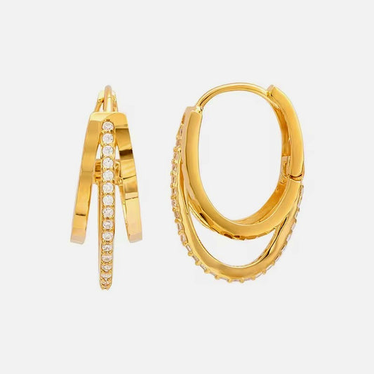 Three Layer Geometric inlaid zircon Huggie Hoop Earrings