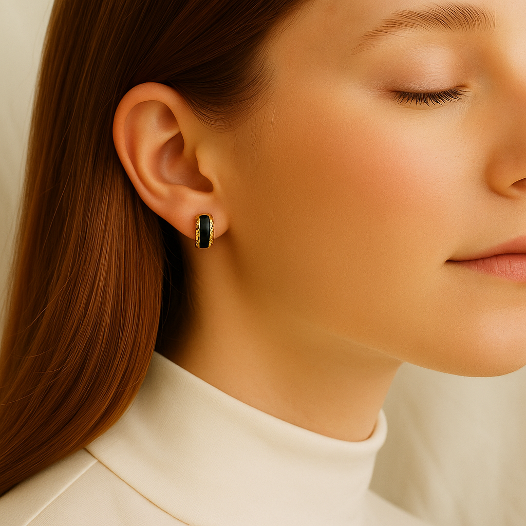 Black and gold fashion  Hoop Earrings