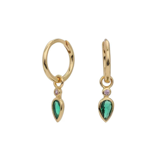 Green Zircon Drop Hoop Earring